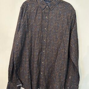 Robert Graham Men's Brown/Blue Diamond-Print Button-Down Shirt. New without tags